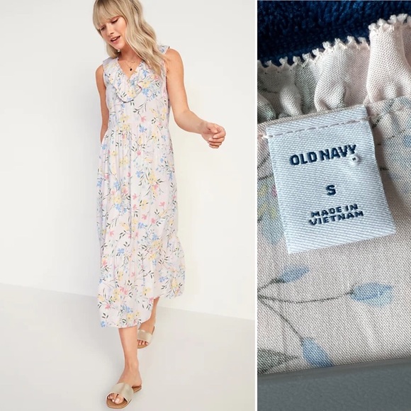 Old Navy Dresses & Skirts - Old Navy NEW Sleeveless Ruffled V-Neck Swing Dress Pink Floral S